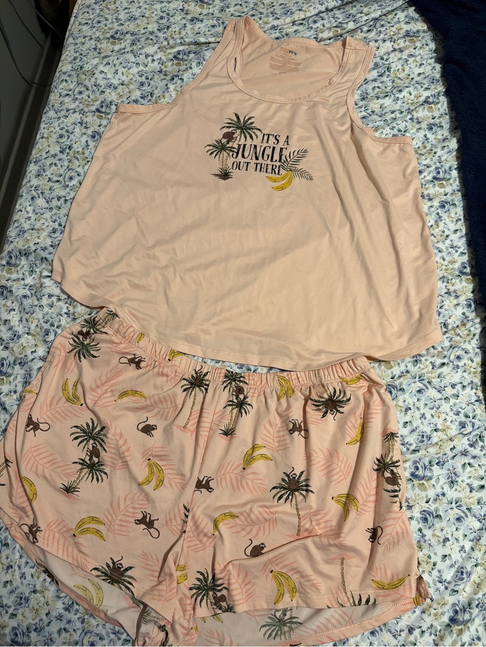 Women’s Light Pink Tropical Tank & Short Sleep Set